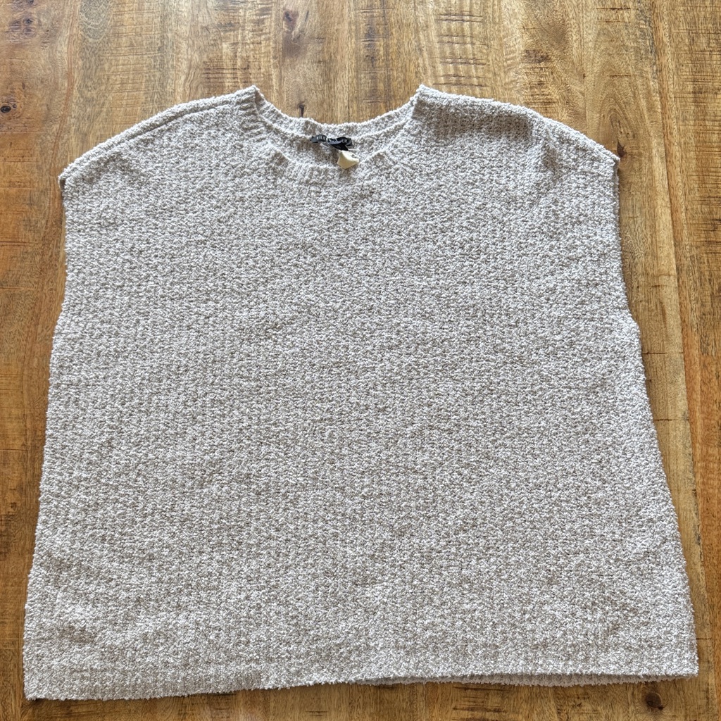 Eileen Fisher Organic Cotton Blend Textured Sleeveless Sweater Vest Oatmeal New